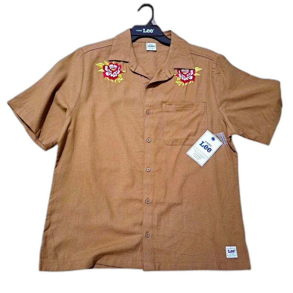 Kacey Lee Men's Button Up Woven Shirt Short Sleeves Cotton Blend Vacation Sz XL